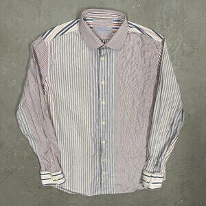 MD Bespoke Dress Shirt Patchwork Striped Long Sleeve 42 16 1/2 Large